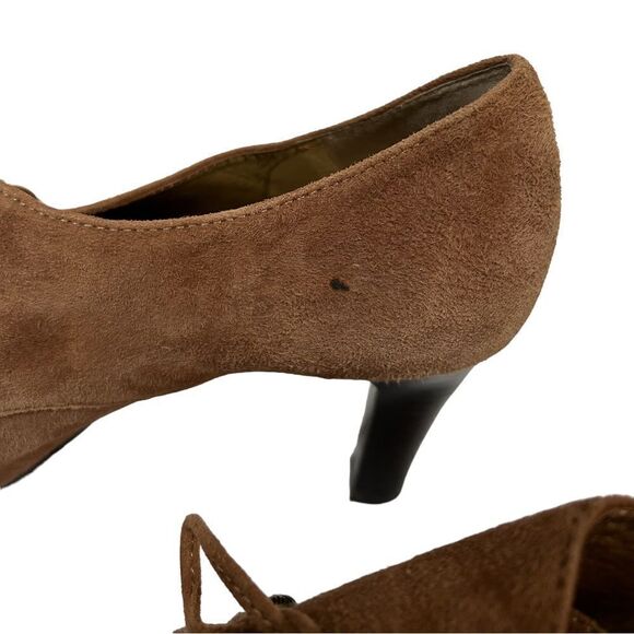 Anne Klein Light Brown Suede Leather zipper Lace Up Ankle Booties With Heels - Picture 7 of 12